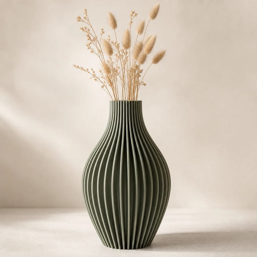 Vaso canelado do catálogo ARYTH com flores secas